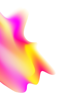 Abstract multicolour gradient shape in pink, yellow, and orange on a black background.